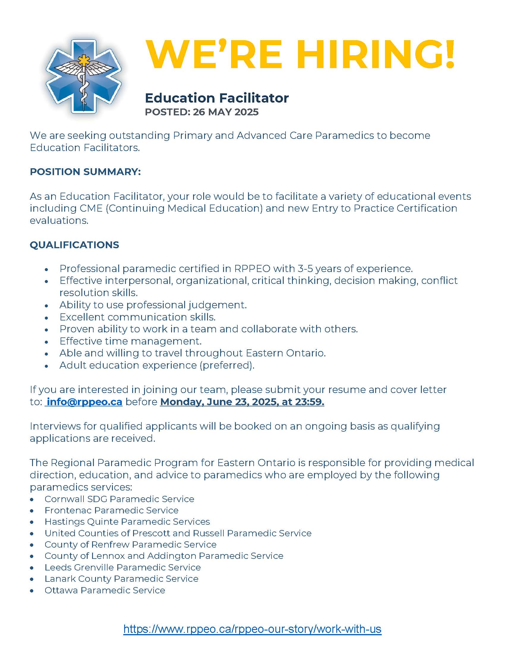 Education Facilitator Posting May 2025 r